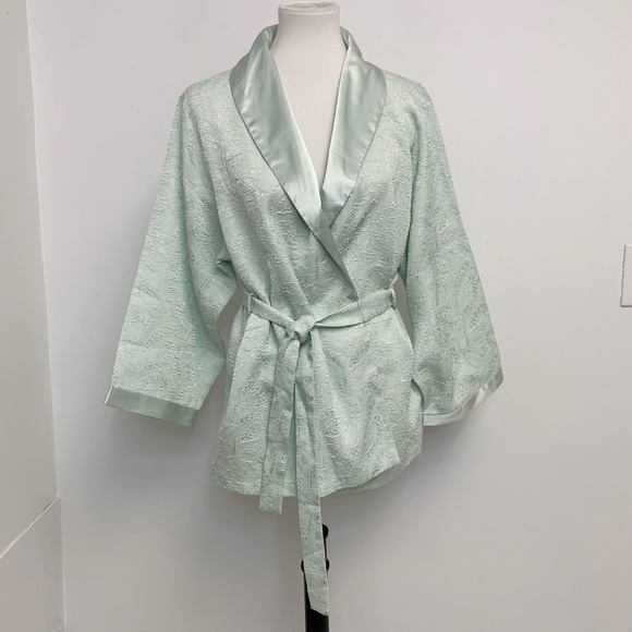 Oscar de la Renta Other - Vintage Oscar de la Renta Pastel Mint Paisley Mini Duster kimono style jacket XL